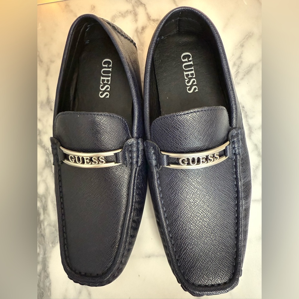 GUESS Men's Dark Blue Leather Loafers